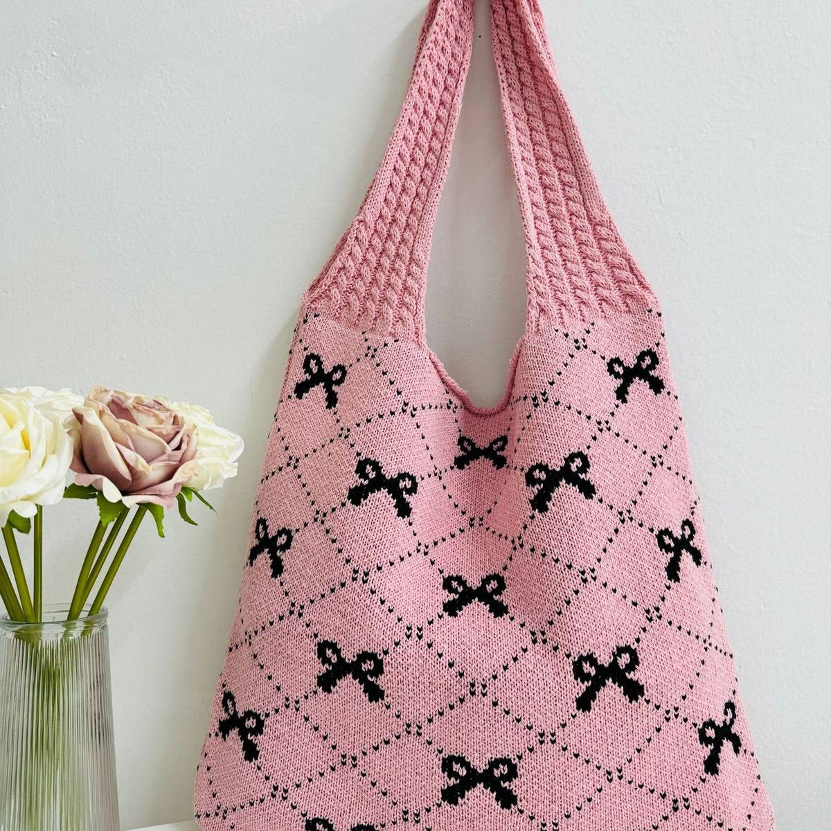 Cwab4567_Bow Knit Large Capacity Tote Bag