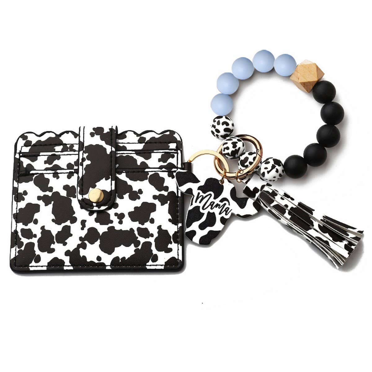 MEN S COW PRINT WALLET KEYCHAIN WITH SILICONE BEADS_CWAB4994