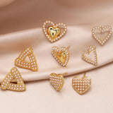 HEART SHAPED PEARL GOLD PLATED EARRINGS_CWAJE1035