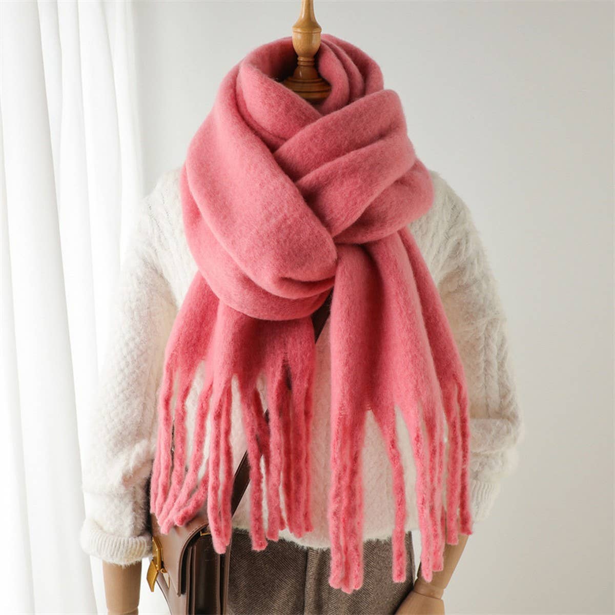 MOHAIR TASSEL SCARF FOR WINTER UNISEX LONG SHAWL_CWASC0965