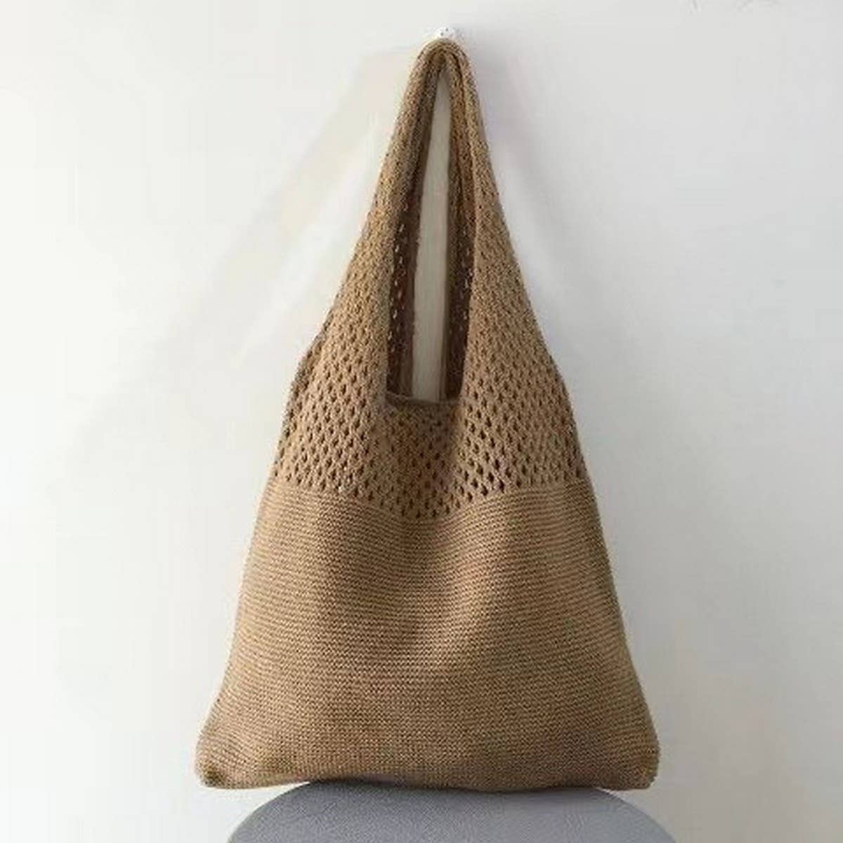 Cwab4568_Hollow Knit Large Capacity Shoulder Tote Bag