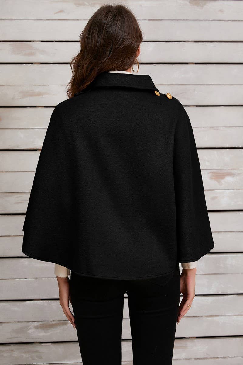 Cwoco0951_Solid Color Short Cape Shawl Coat