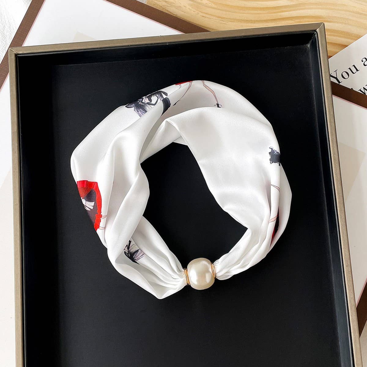 PEARL BUTTON SCARF ELEGANT PRINTED SCARF_CWASC0821