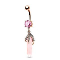 3D DRAGON CLAW NATURAL STONE BELLY BUTTON RING_CWMM9474