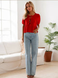 Womens Casual Loose Tie-Up Ruffle Sleeve Top