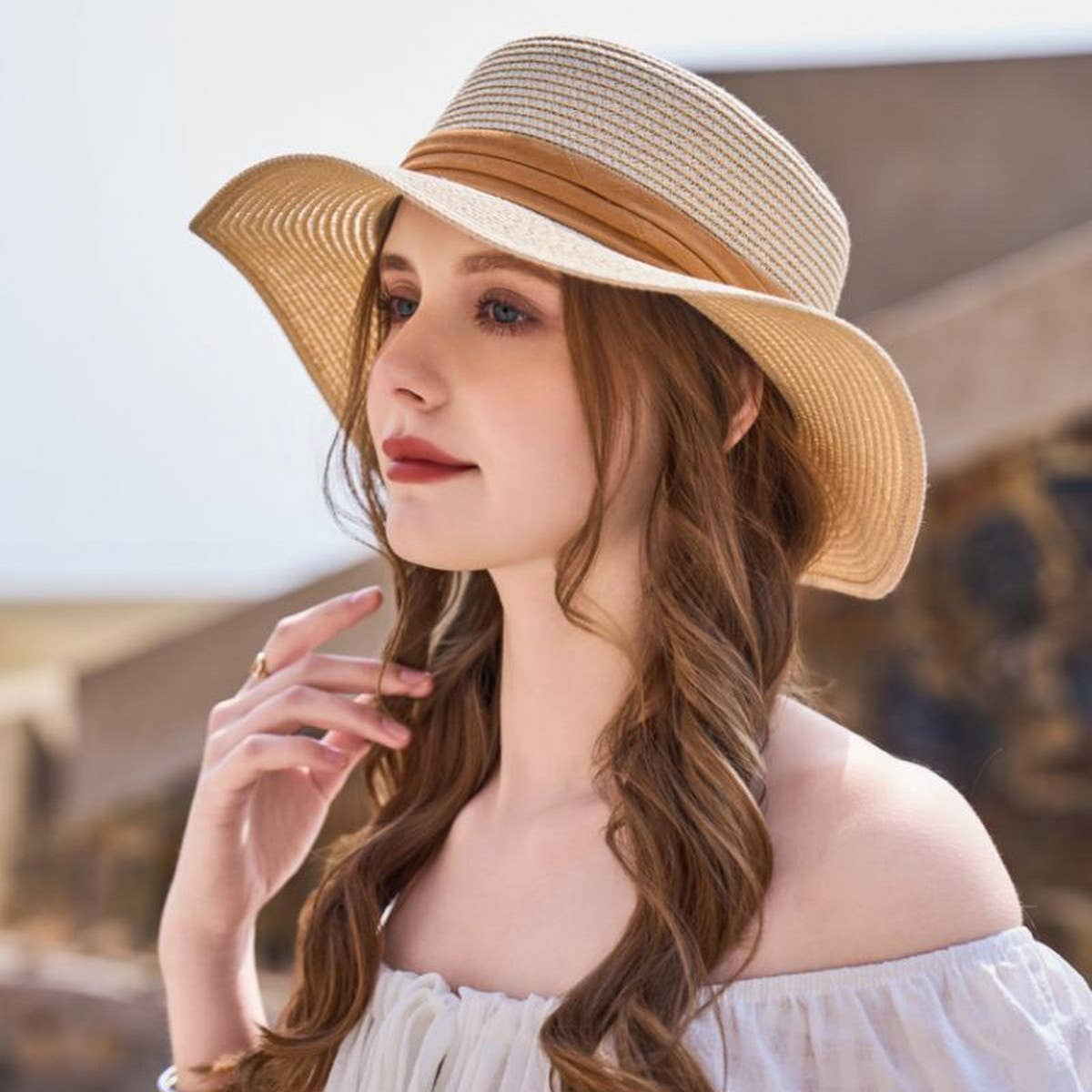 OUTDOOR SUNSHADE FLAT TOP HAT STRAW HAT_CWAH1338