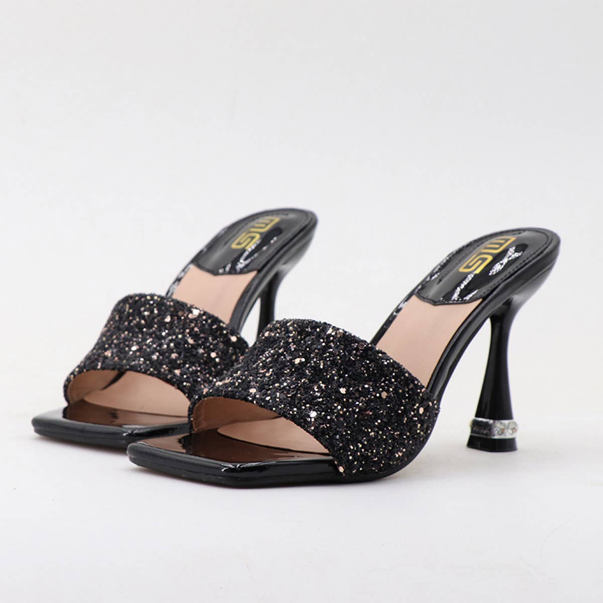 Women Thin Strap Sequined Stiletto Sandals