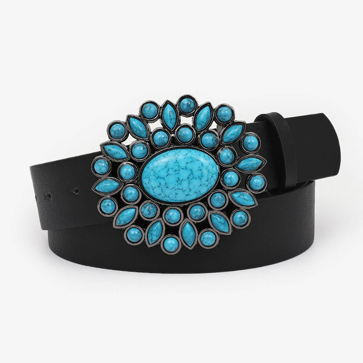 12KINDS TURQUOISE ALLOY BUCKLE BLACK VINTAGE BELT_CWABE0195