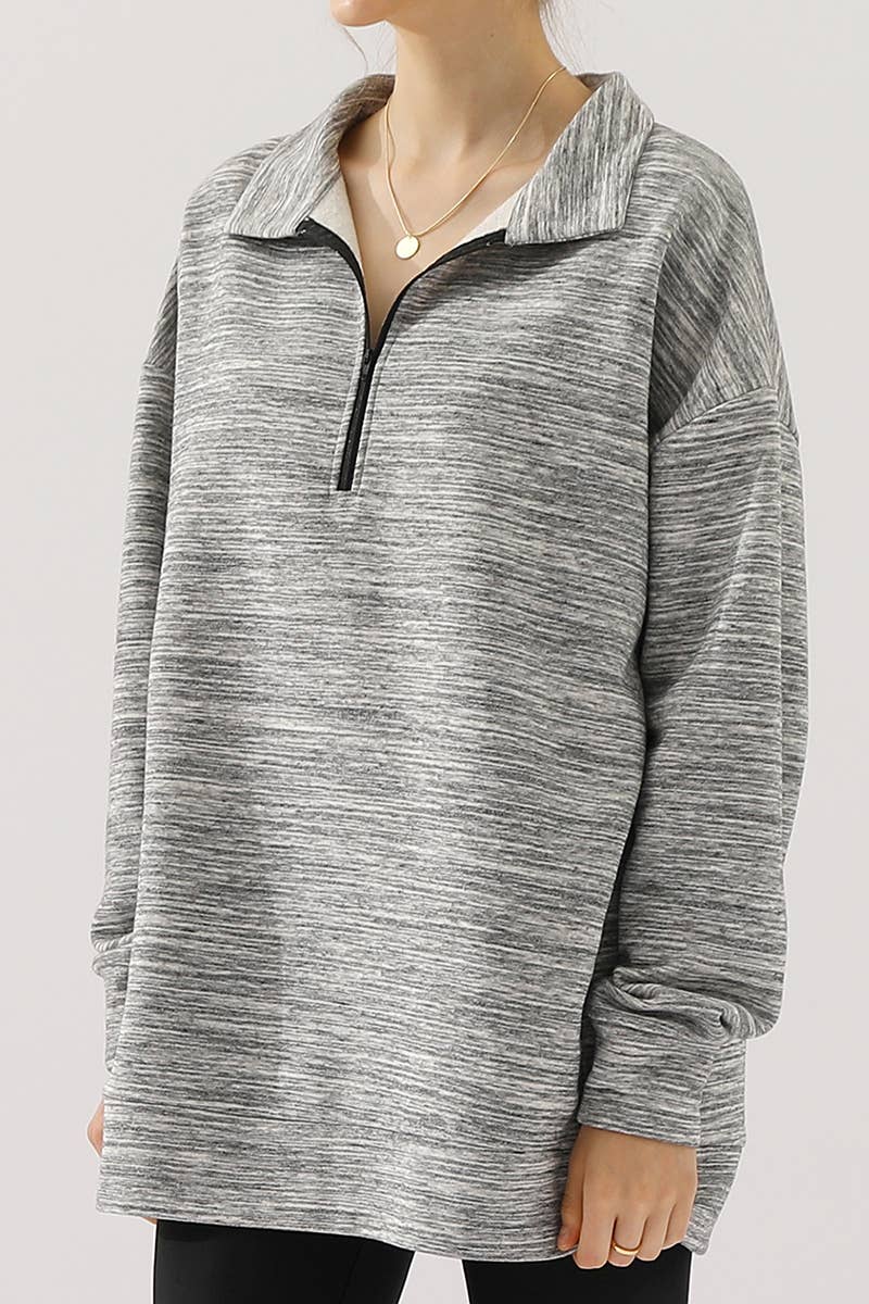 Women Solid Zipper Collar Shirt_Cwohol420