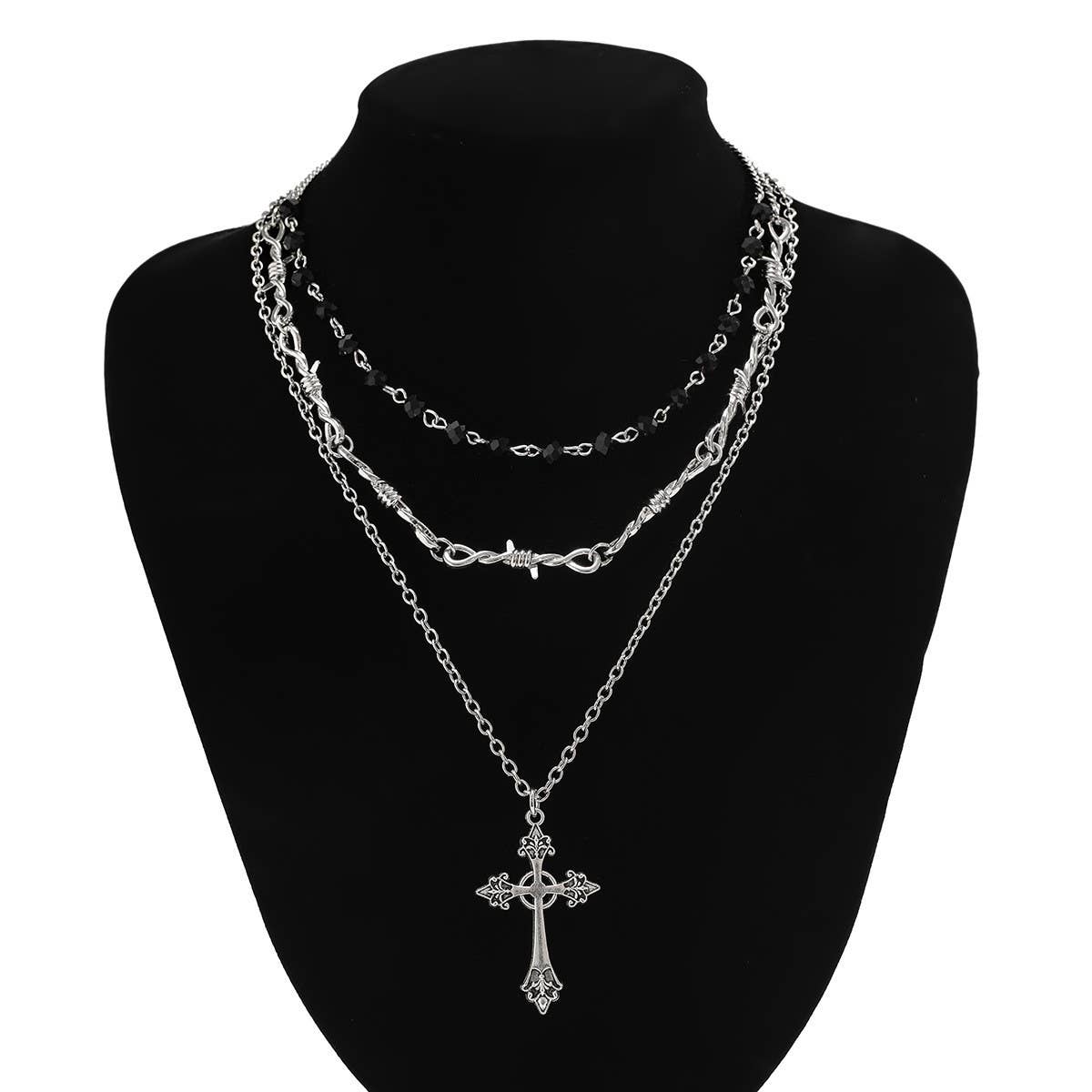 HIP HOP CROSS PENDANT DARK CLAVICLE NECKLACE_CWMM3192