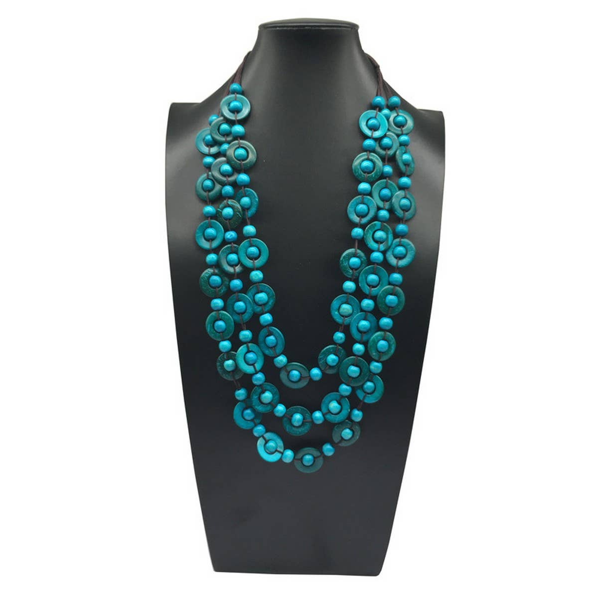 HAND WOVEN COCONUT SHELL WOOD ROUND BEAD NECKLACE_CWMM4555