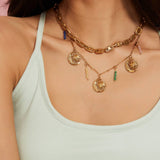 SUNFLOWER STONE PENDANT NECKLACE STAINLESS STEEL_CWMM8870