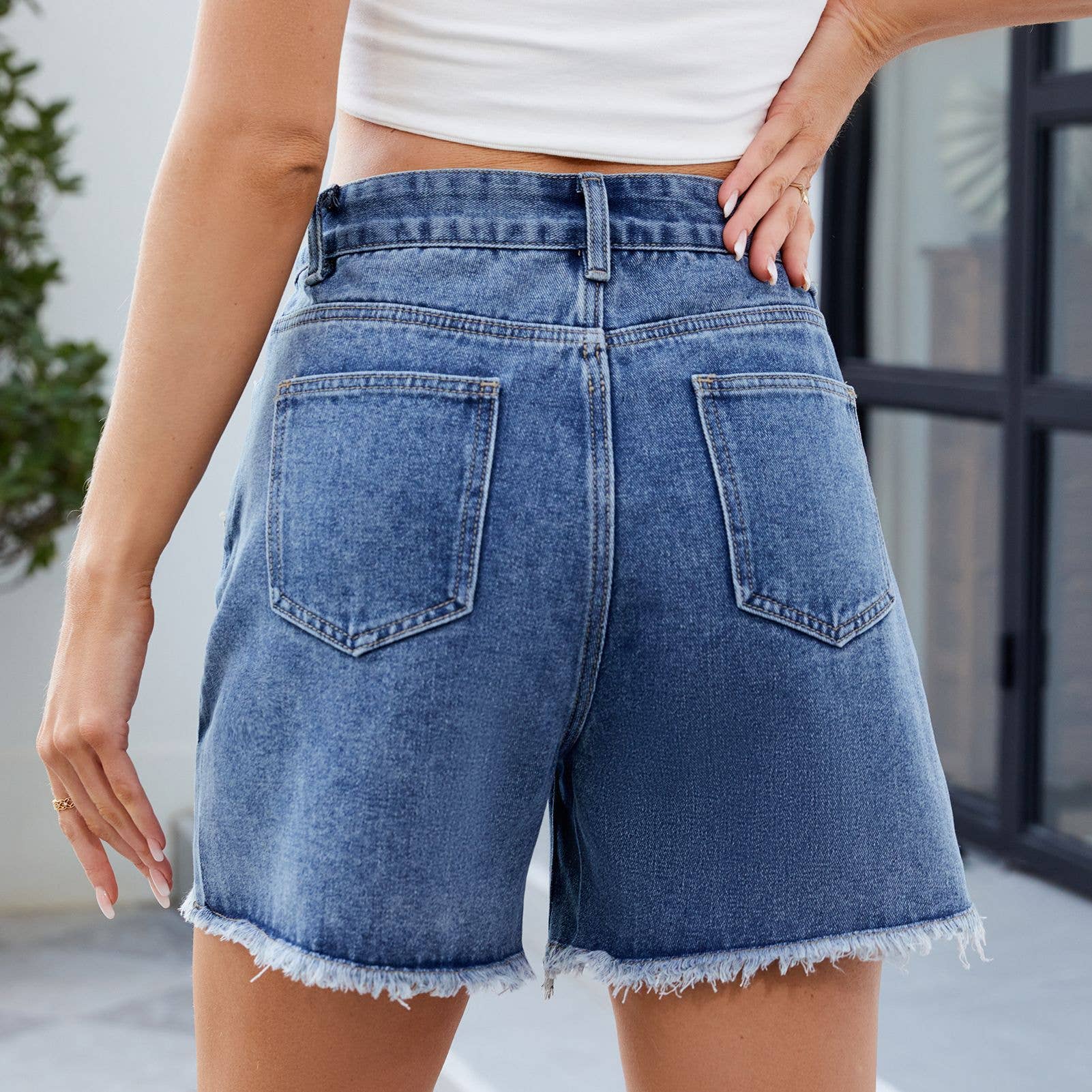 Washed Denim Cutoff Shorts With Side Slit