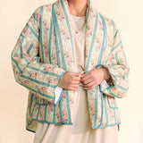 STRIPED FLORAL PRINT LOOSE QUILTED JACKET_CWOJA1552