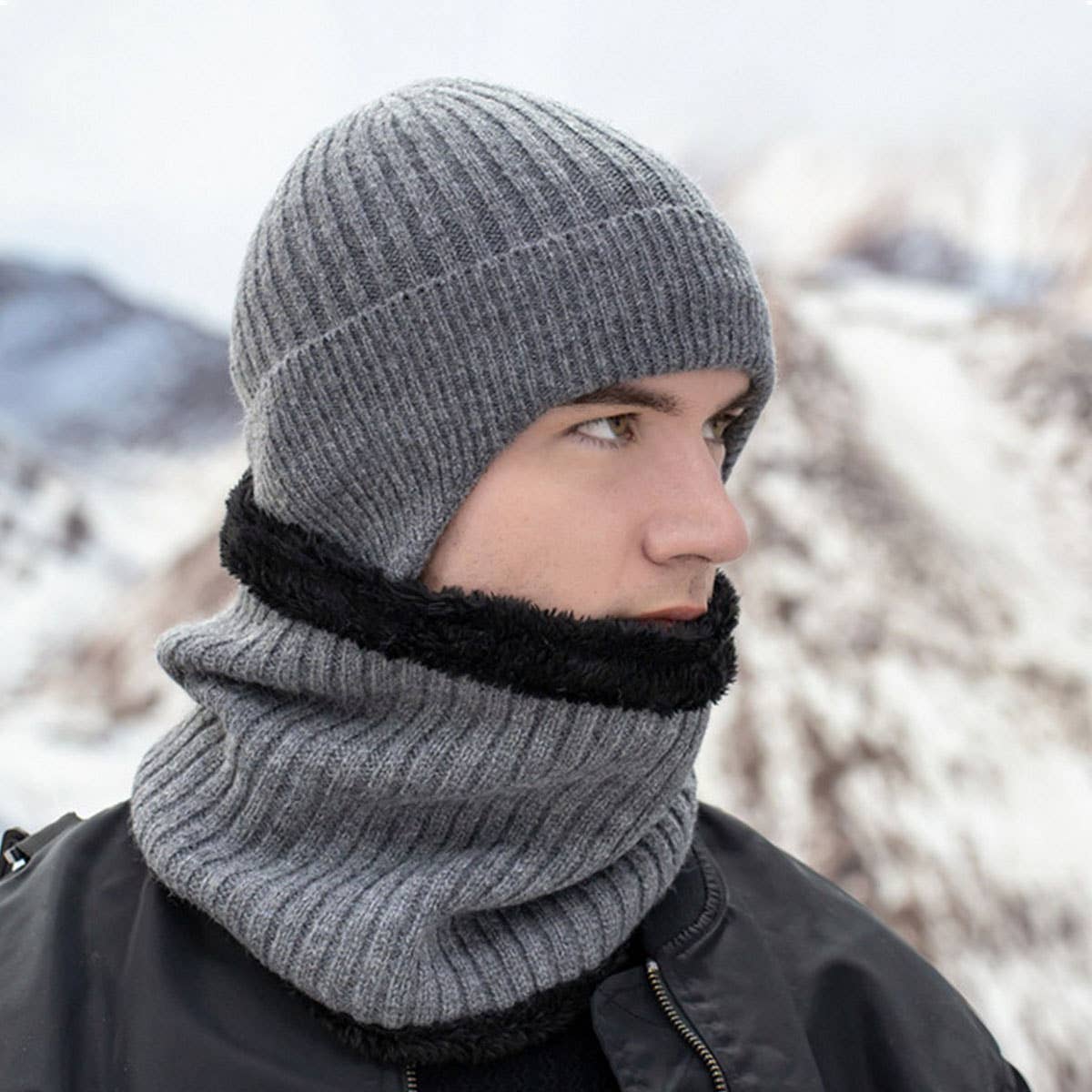 Winter Outdoor Fleece Knitted Hat Three Piece Set_Cwmm2808