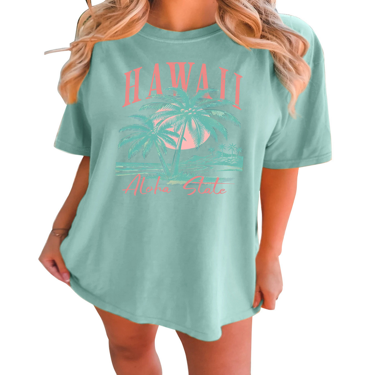 CASUAL COCONUT TREE TEE FOR WOMEN OVERSIZED_CWTTS1467
