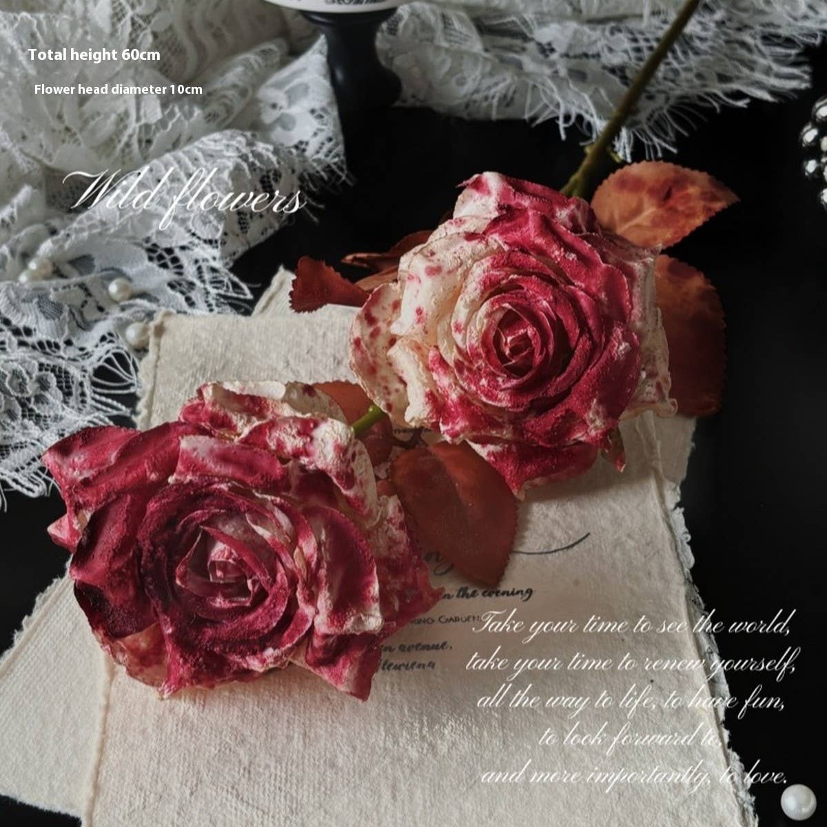 Vintage Faux Wilted Rose Bouquet With Ink Stains_Cwmm6513