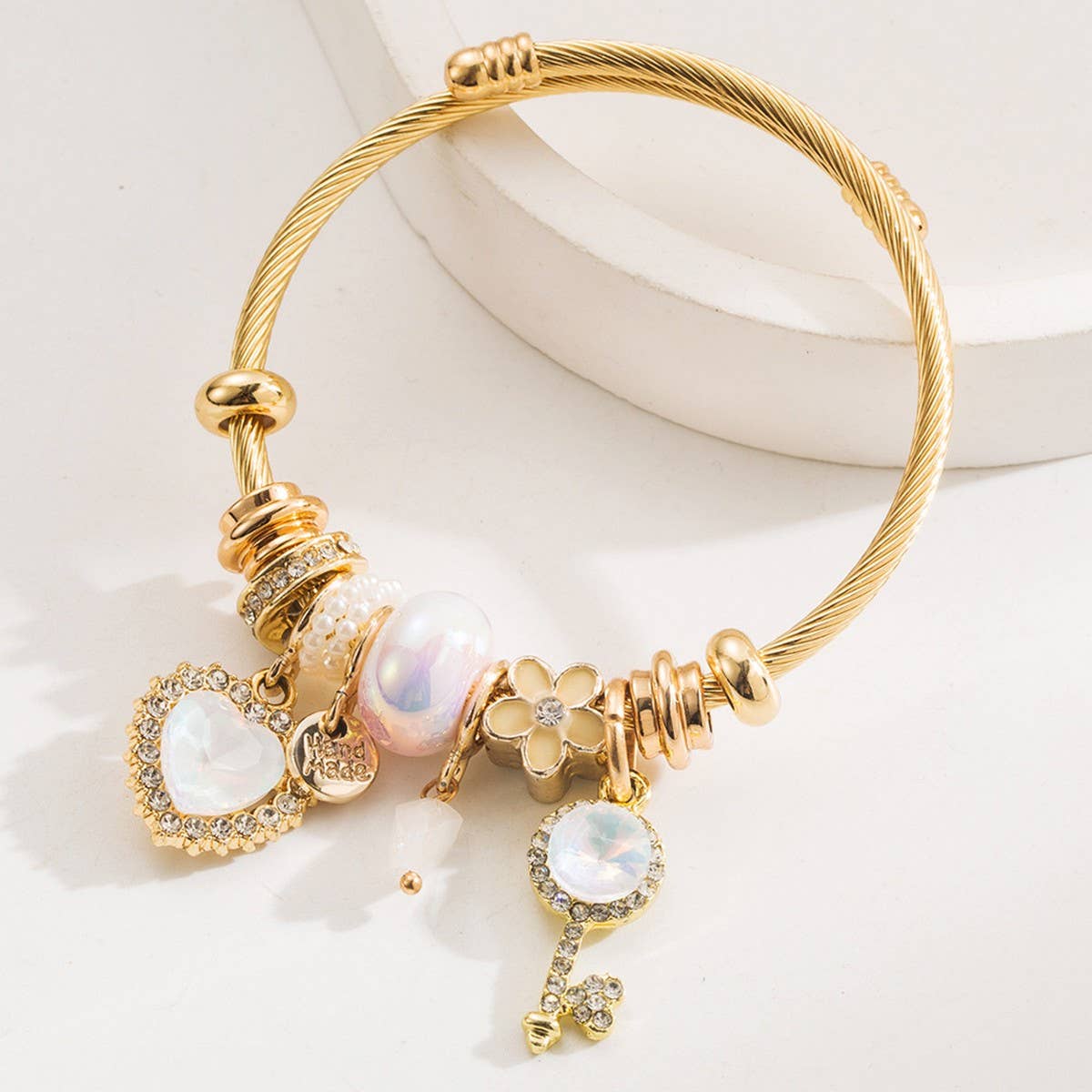 ALLOY COUPLE BRACELET WITH HEART KEY BEADS_CWMM8581