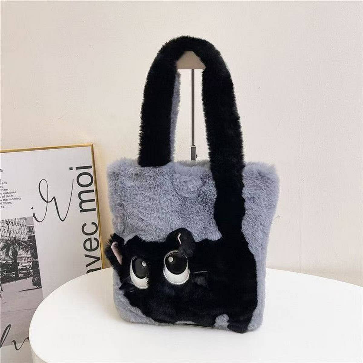Lush Cat Tote Bag ? Colorblock Embroidered Bag_Cuab00394
