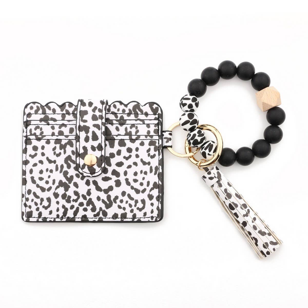 LEOPARD CARD HOLDER WITH SILICONE BEAD KEYCHAIN_CWAB5001