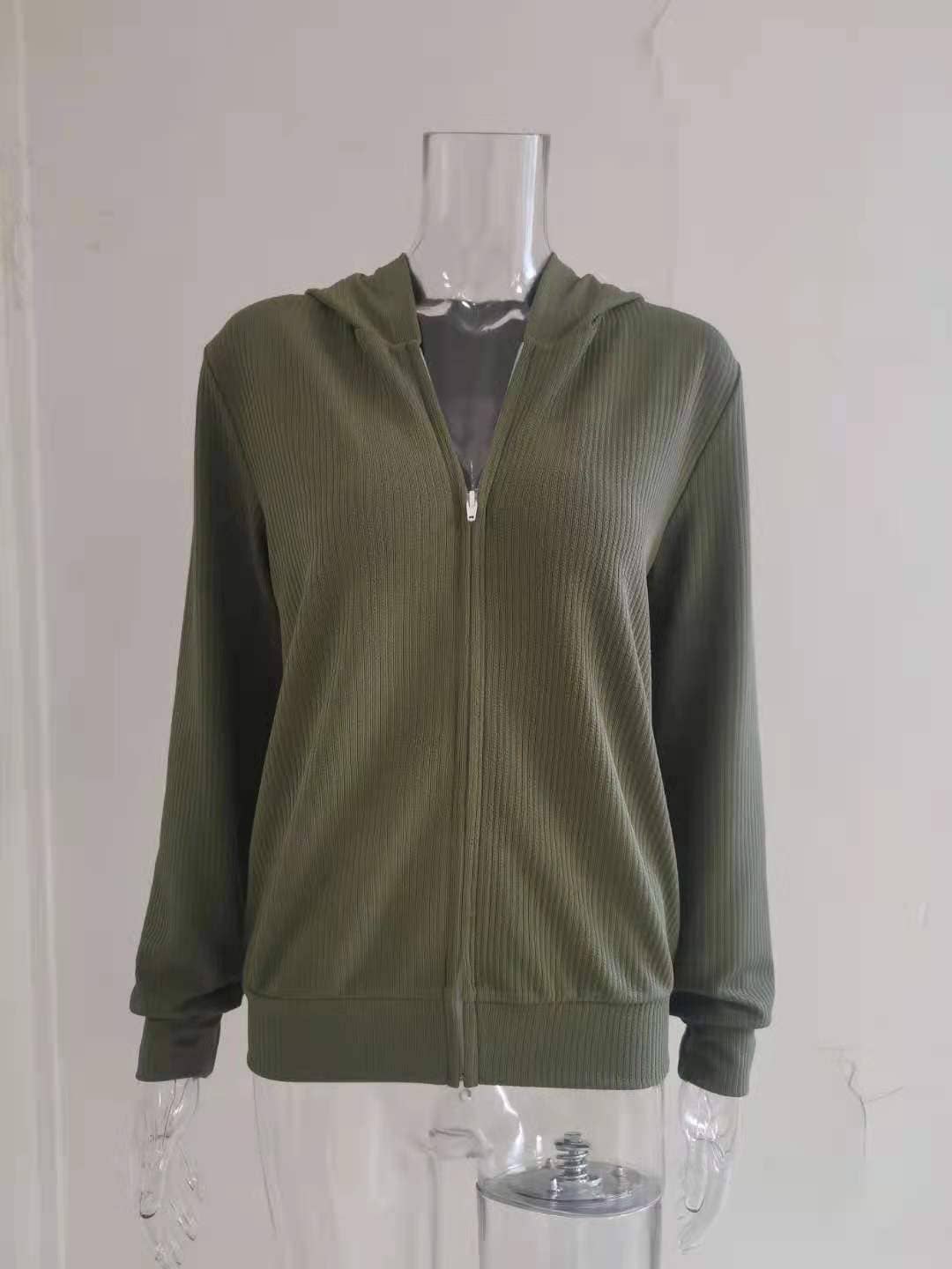 Solid Color Knit Zipper Hooded Cardigan Coat