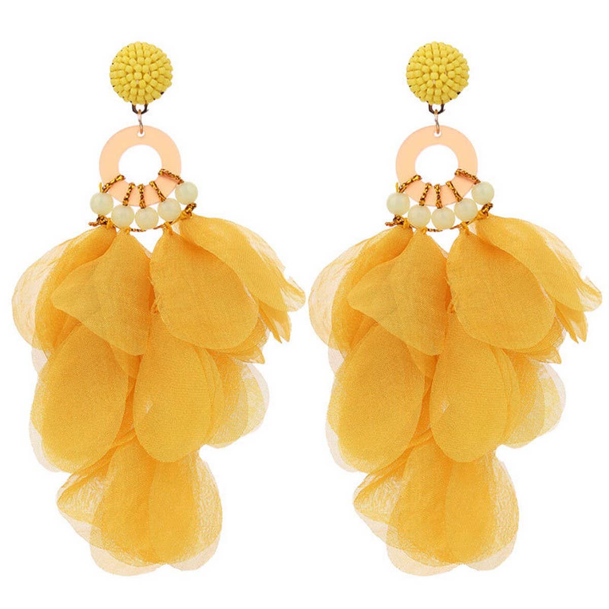 HANDMADE LONG STATEMENT FLORAL FABRIC EARRINGS_CWMM6159