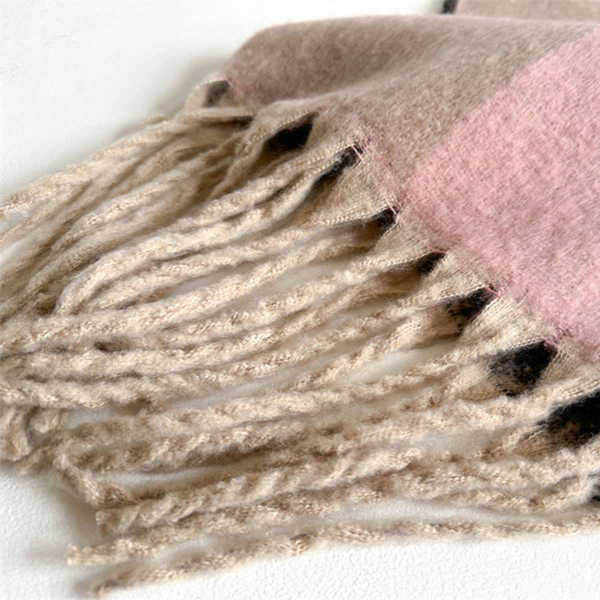 GEOMETRIC FRINGE WOOL SCARF THICK COLORBLOCK SHAWL_CWASC0978