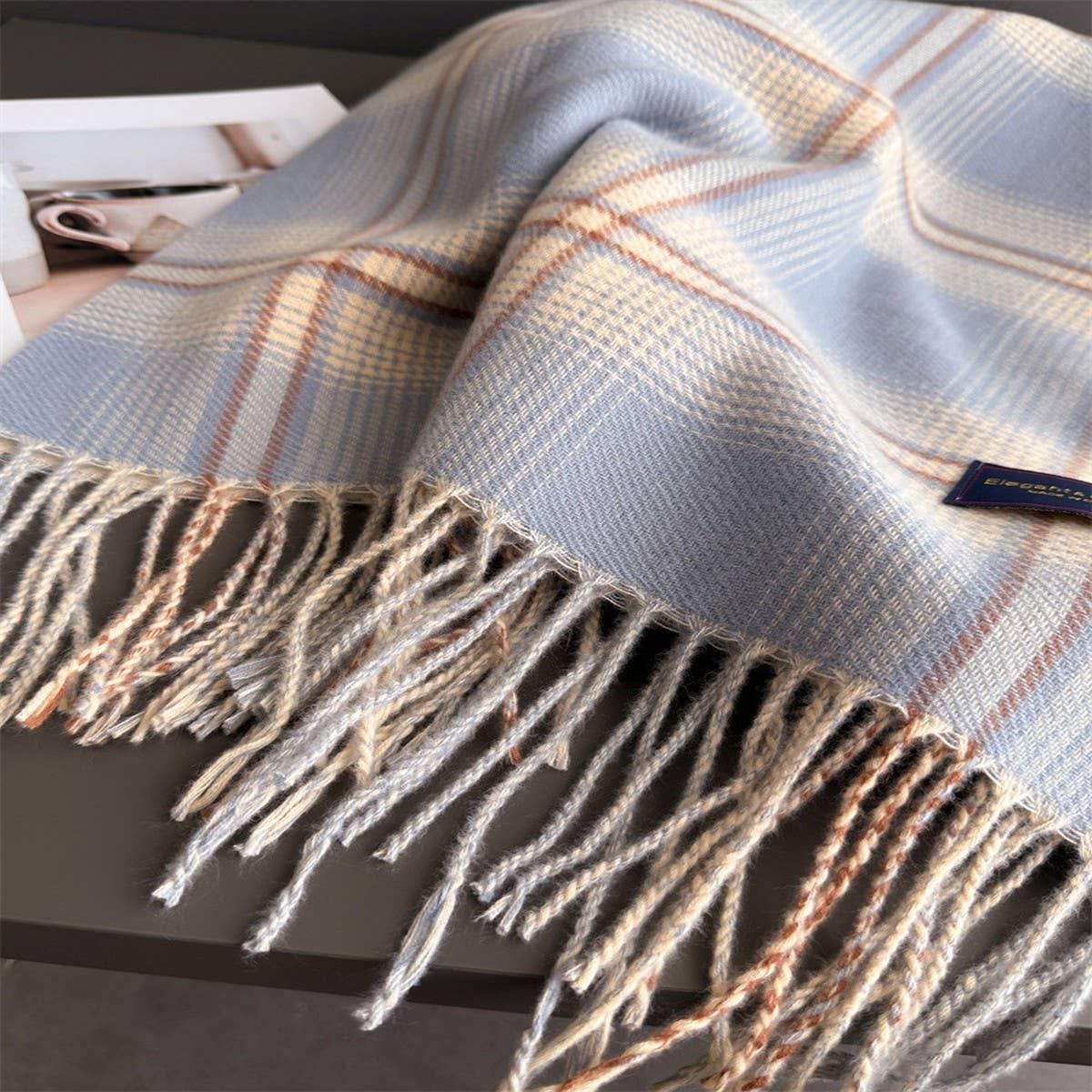 Elegant Plaid Feel Soft Winter Tassel Scarf_Cwasc03241