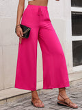 Solid-Color Slit High-Waisted Wide-Leg Pants
