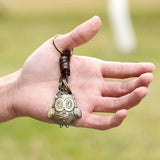 Vintage Bronze Owl Braided Cowhide Keychain_Cwmm4720