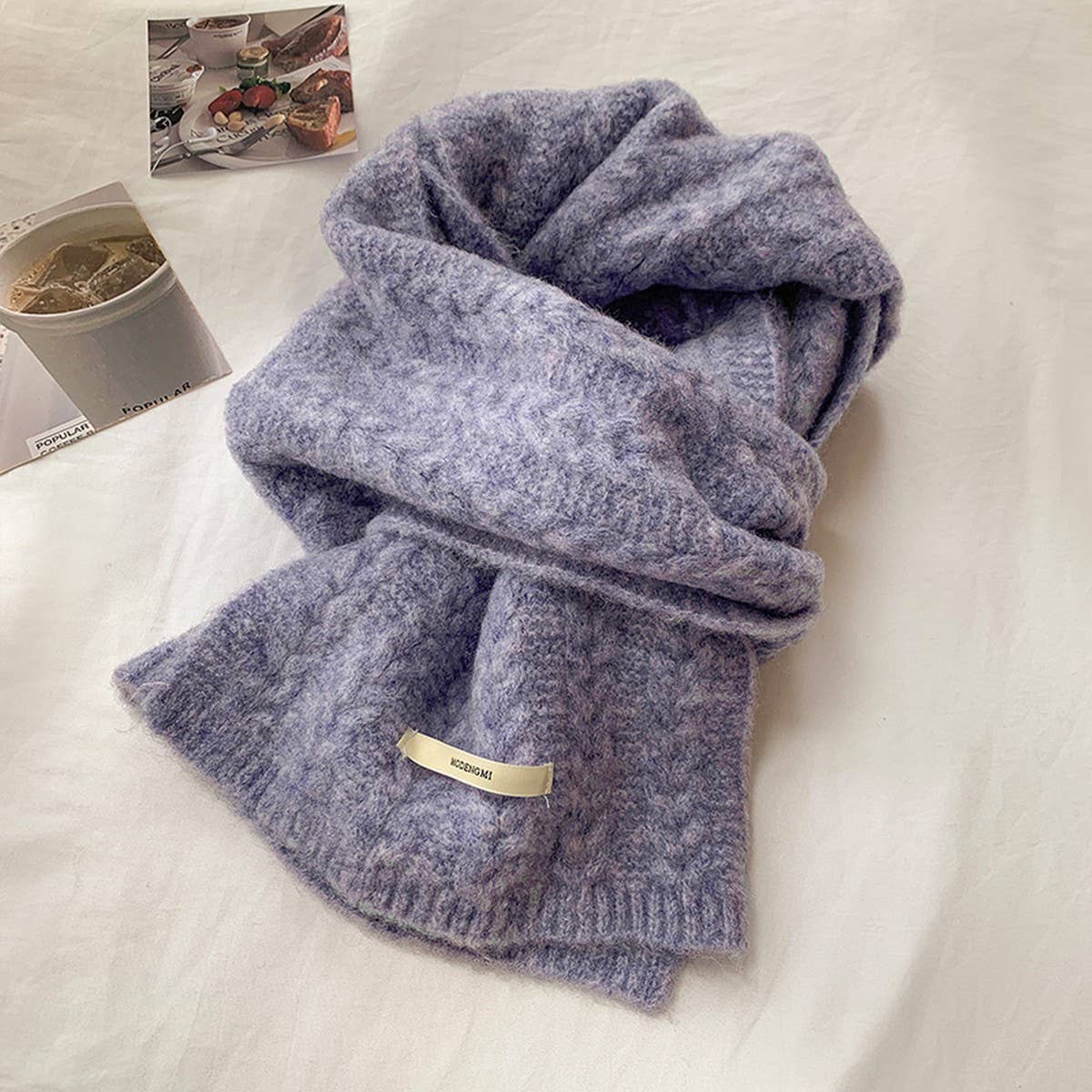 AVOCADO GREEN WOOL KNIT SCARF FOR WOMEN WARM_CWASC1506