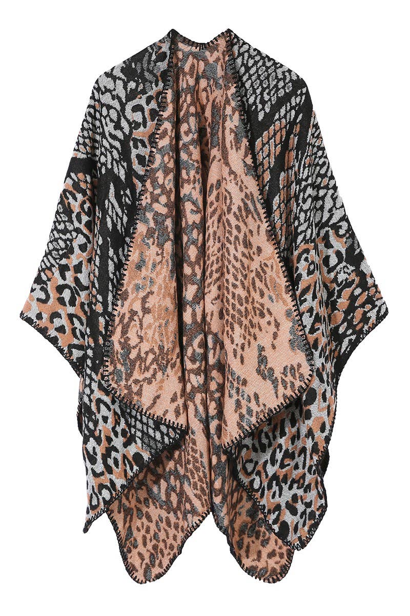 LEOPARD PRINTING SHAWL WRAP CAPE PONCHOS_CWASC042