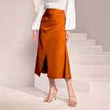 HIGH WAIST SATIN PLEATED SLIT MAXI SKIRT_CWBSS0420