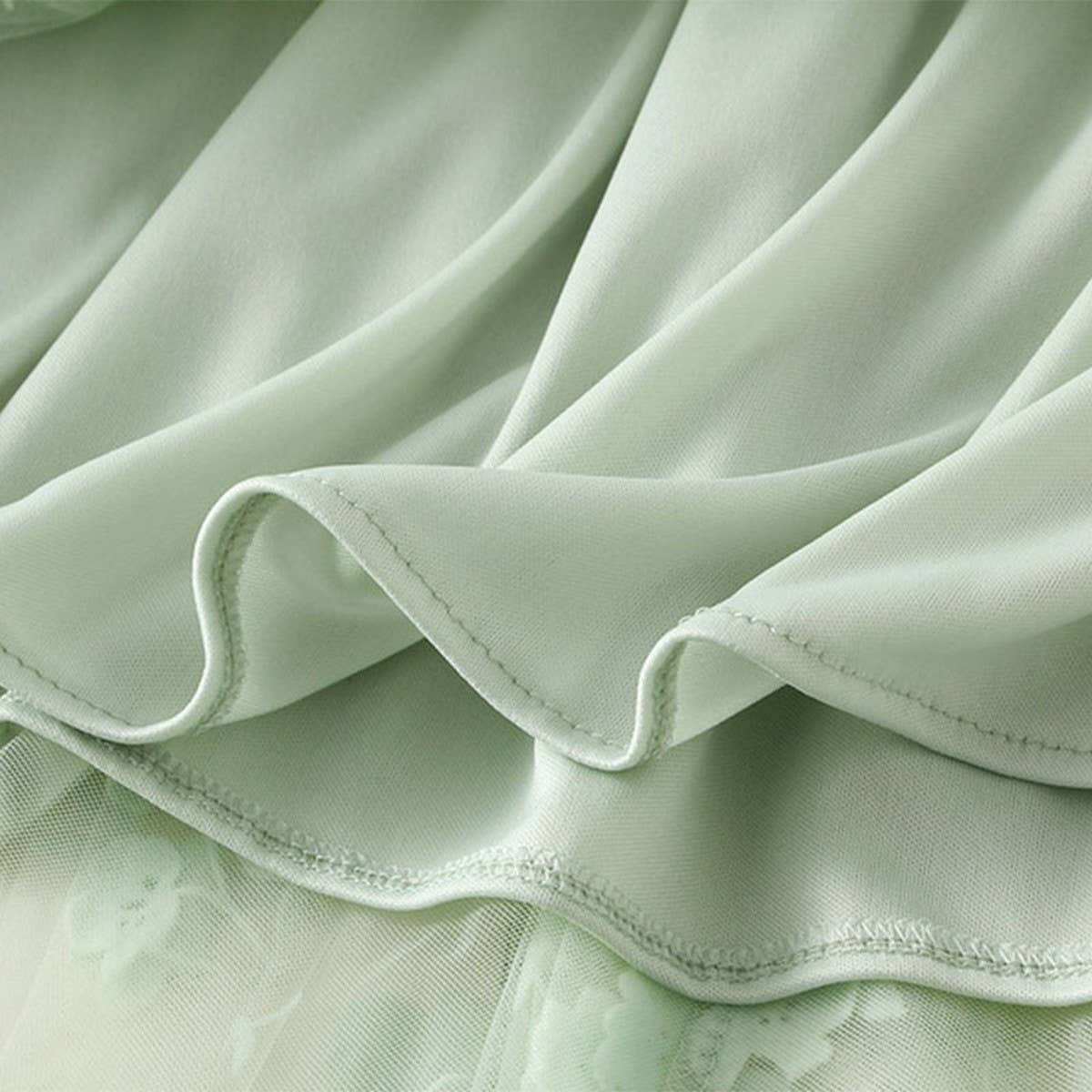 FLOCKED TULLE PATCHWORK A LINE FLARED SKIRT_CWBMS0405