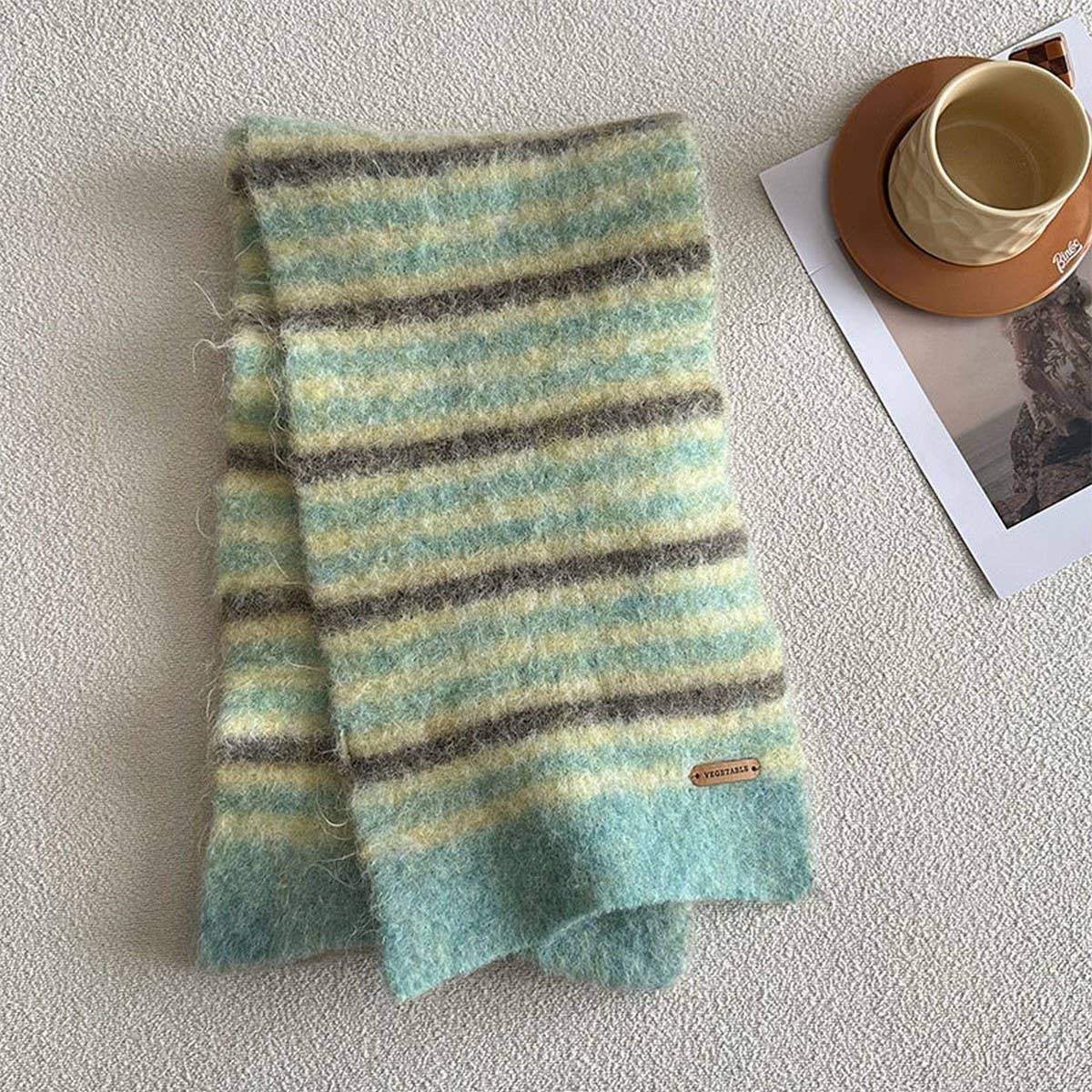 PLUSH KNIT STRIPED WOOL BLEND SCARF FOR WINTER_CWASC2363