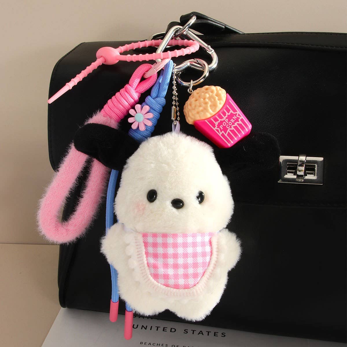 PLUSH DOG POPCORN KEYCHAIN CUTE BAG CHARM_CWMM7868