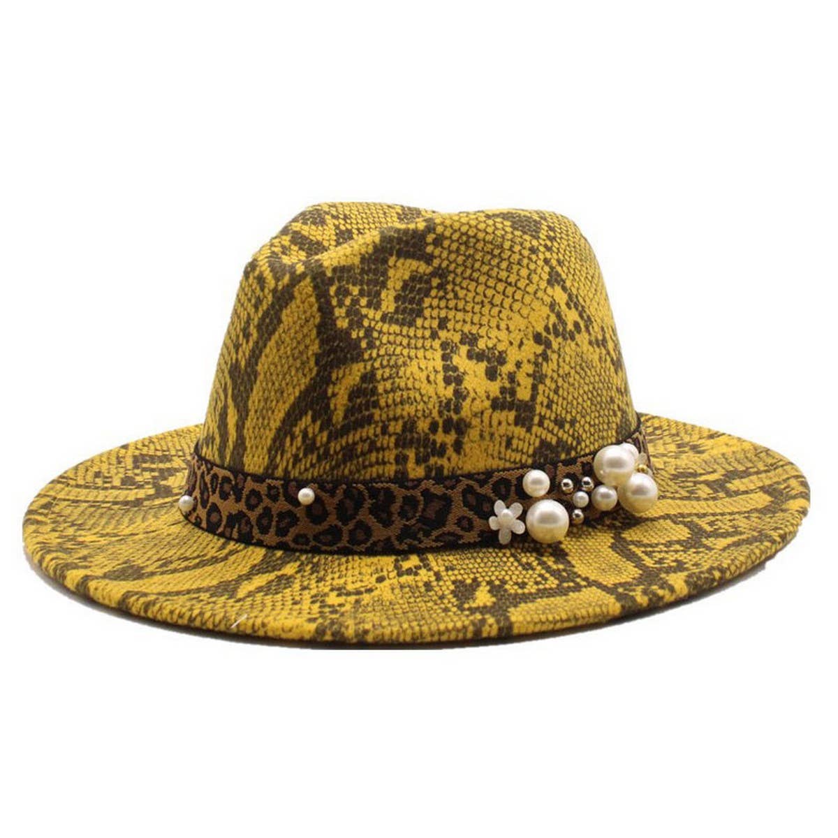 Wool Hat With Snake Pattern And Pearl Accessories_Cwah2594