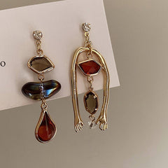 ASYMMETRIC DIAMOND AND CRYSTAL PALM EARRINGS_CWAJE2318