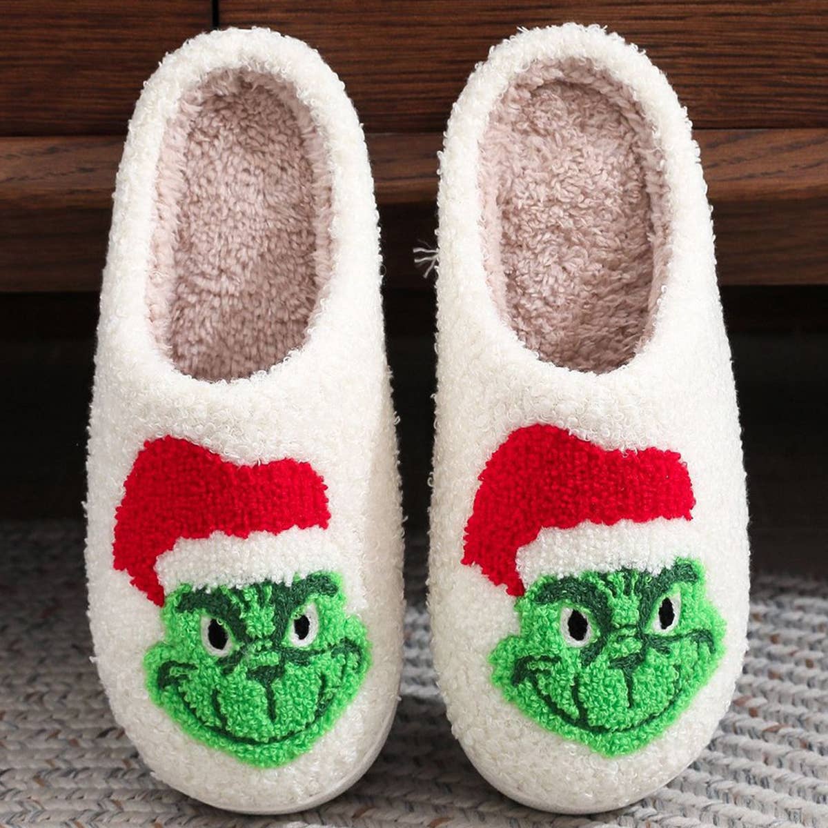 Winter Home Grinch Pattern Cotton Slippers