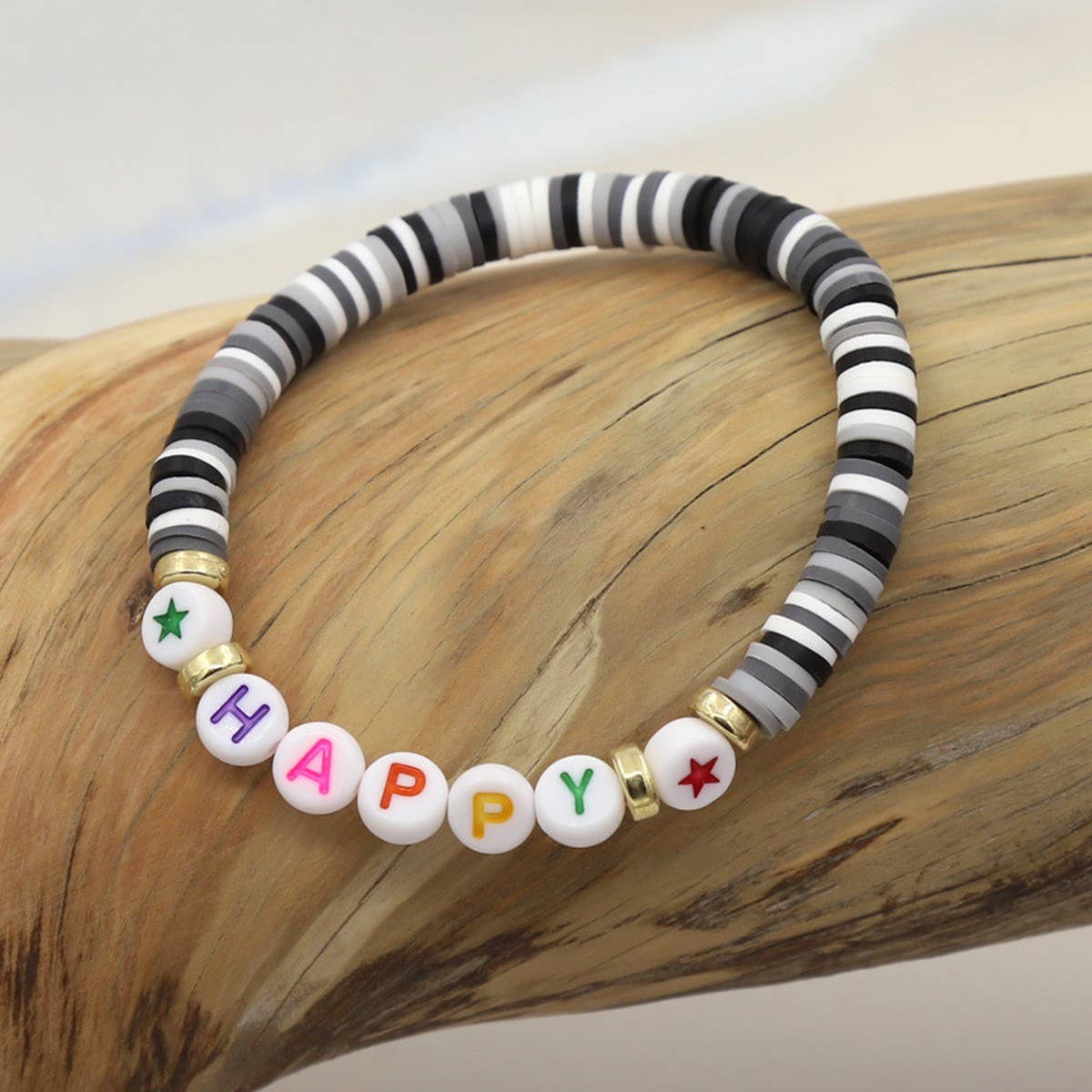 COLORFUL POLYMER CLAY LETTER BEADED BRACELET_CWMM3570