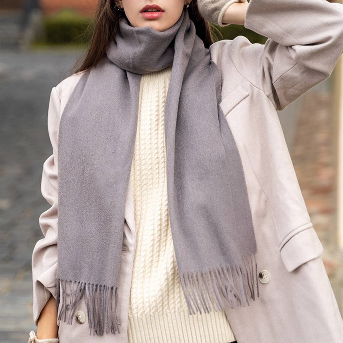 Unisex Wool Scarf Soft Solid Color With Tassels_Cwasc2707