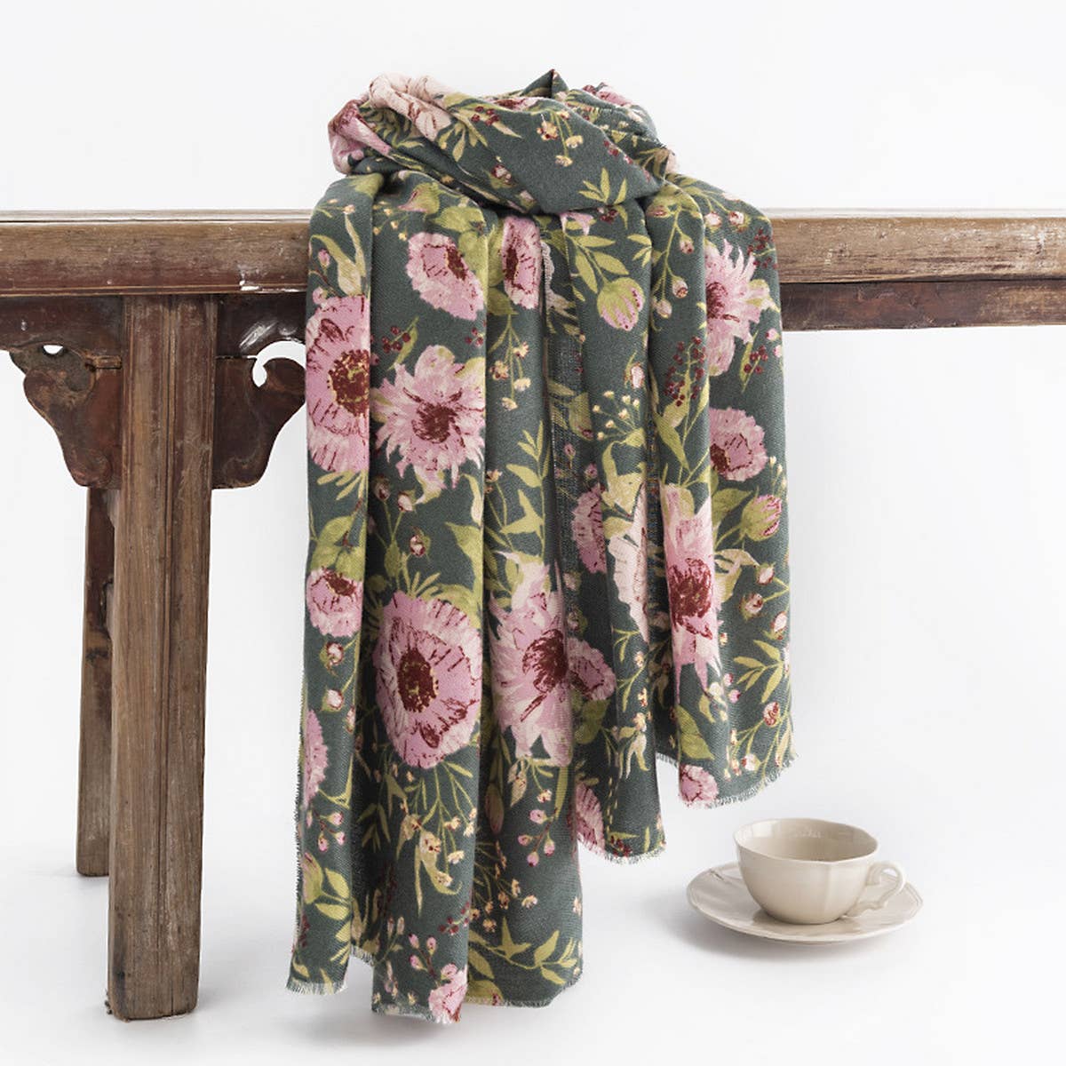 FLORAL PRINT WINTER SCARF SOFT ELEGANT LONG SHAWL_CWASC0462