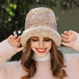 RAINBOW KNIT BEANIE COZY KNITTED BUCKET HAT_CWAH1981