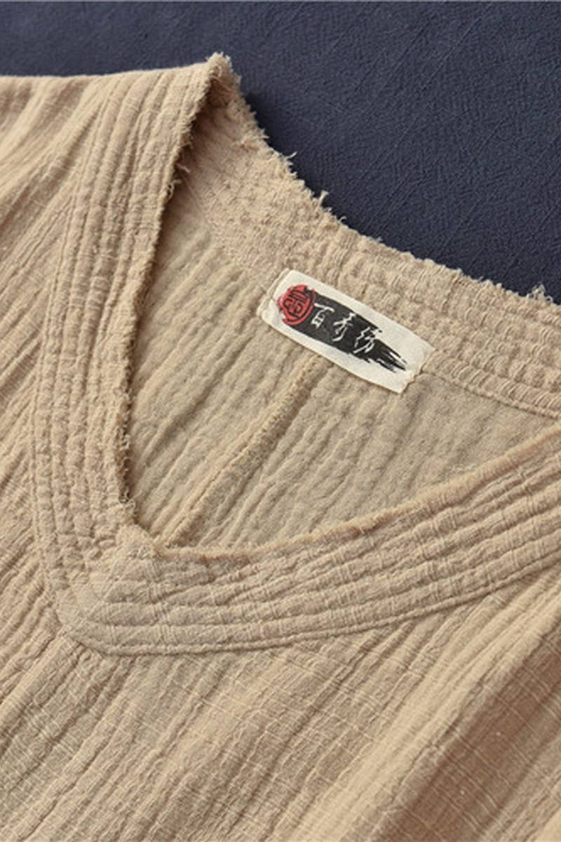 Cwtbll2463_Cotton And Linen Pullover V-Neck Bat T-Shirt