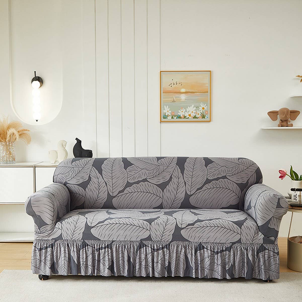 FLORAL SKIRTED SOFA COVER STRETCH FULL FIT_CWMM8323