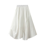 HIGH WAIST ELASTIC WAIST A LINE PLEATED MIDI SKIRT_CWBMS0331