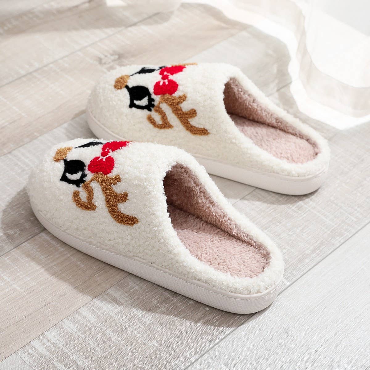 CUTE DEER HORN CHRISTMAS ELEMENT COTTON SLIPPERS_CWSHS0448