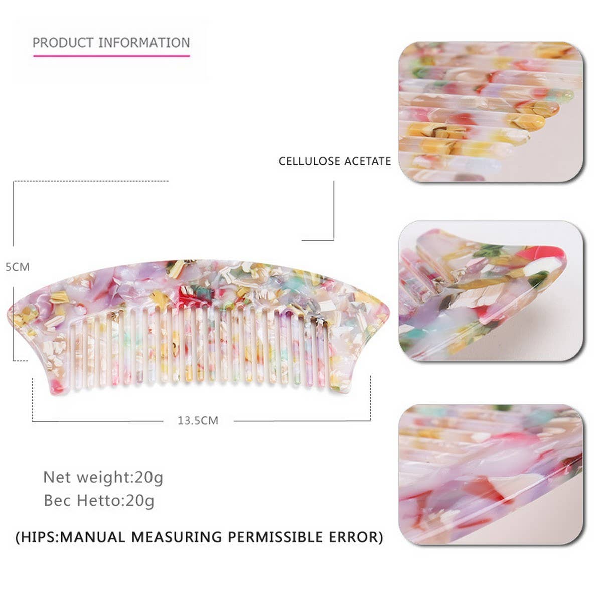 ACETATE SHEET SEMI CIRCULAR 4MM ANTI TANGLE COMB_CWAHA4183