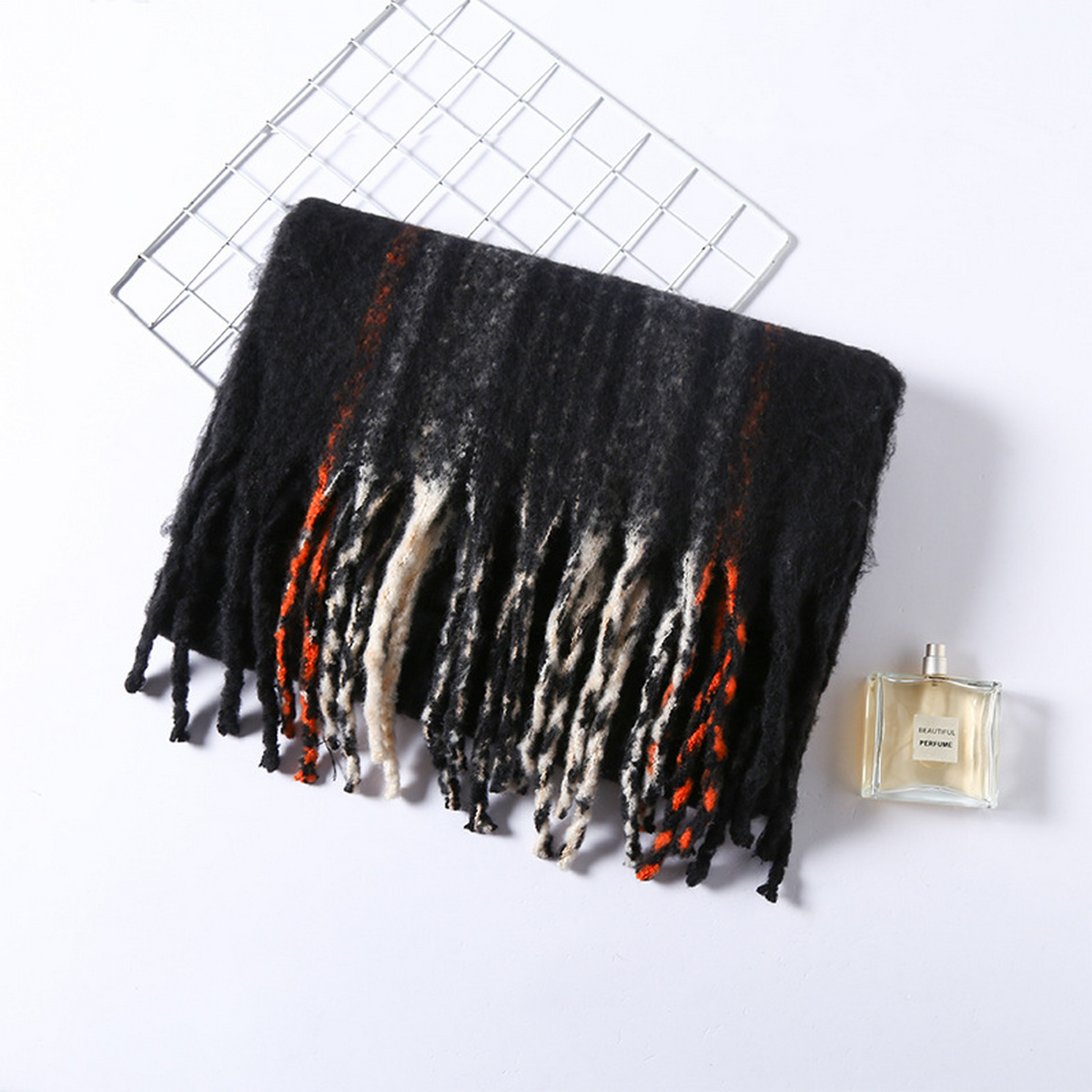FAUX CASHMERE PLAID SCARF THICK FRINGED WRAP_CWASC2698