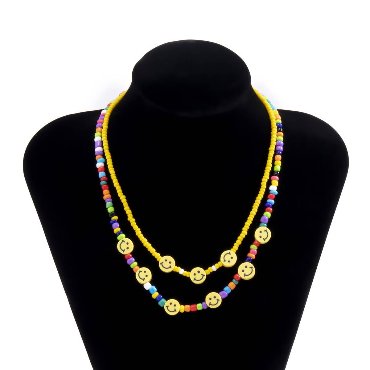 COLD GEOMETRIC COLOR SMILEY FACE NECKLACE_CWAJE1481